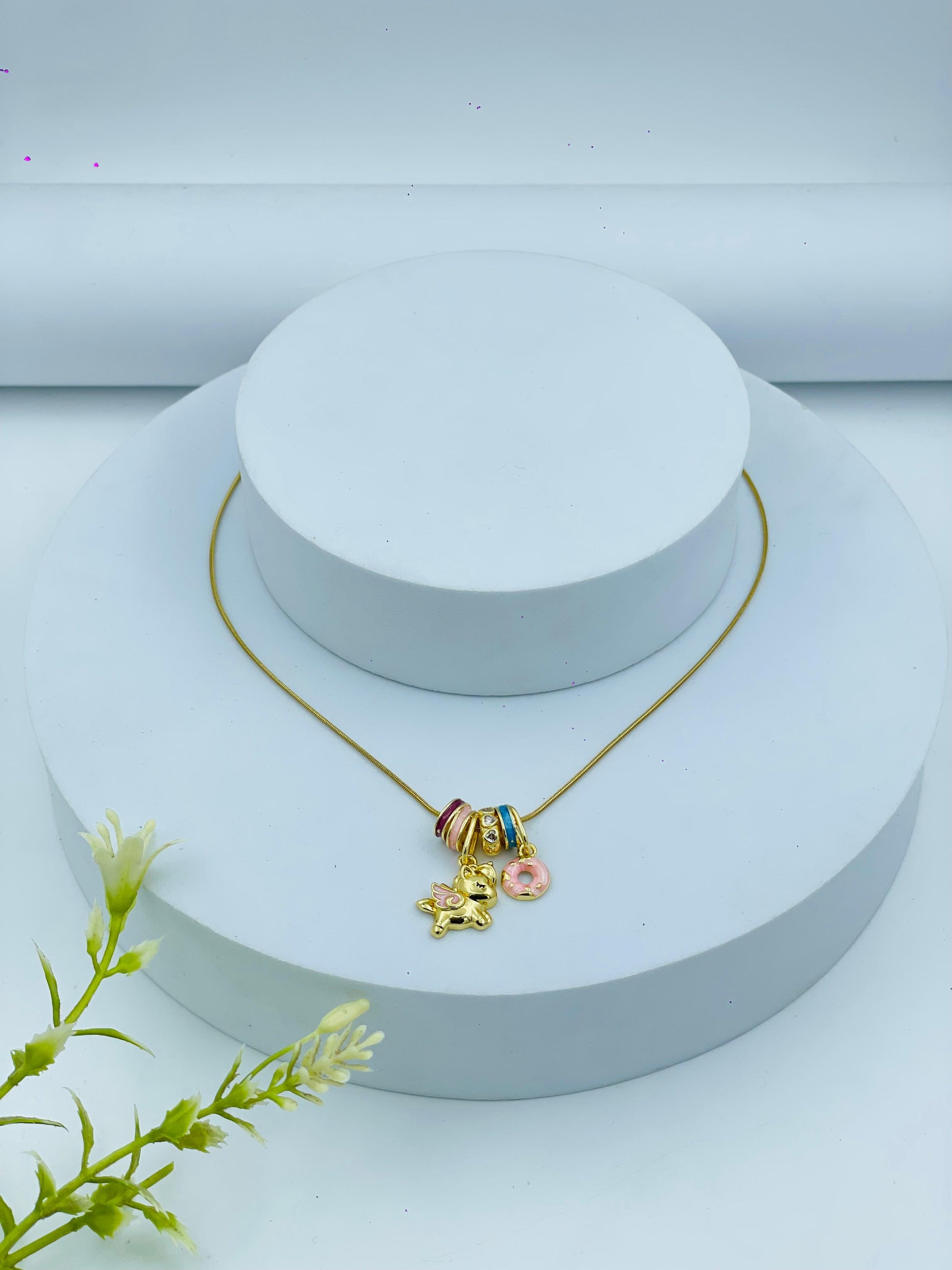 Elegant Gold Charm Necklace with Dolphin Pendant
