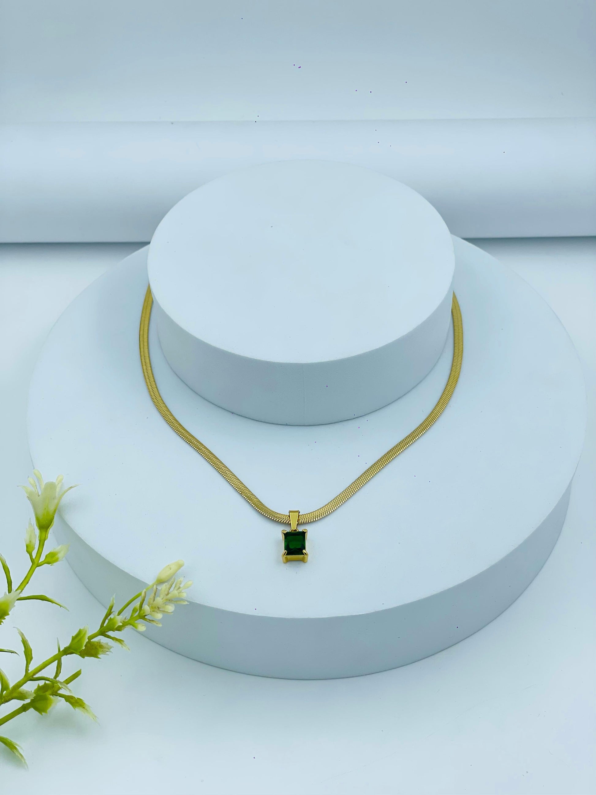 Gold-Plated Emerald Pendant Necklace | Anti-Tarnish & Elegant