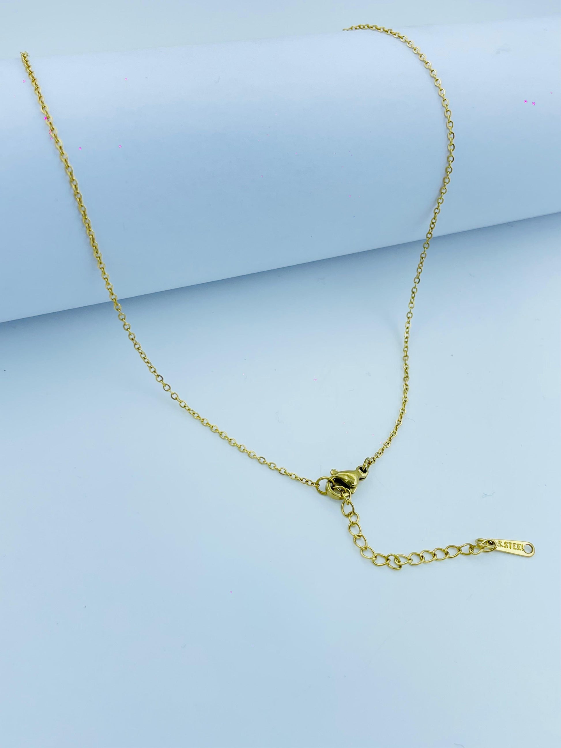 Gold Bow Pendant Necklace – Anti-Tarnish Chain with Pink Stone Accent